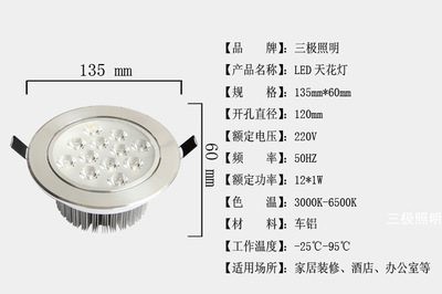 中山古镇三极照明 直供12W LED天花灯，品质与价格的双赢之选